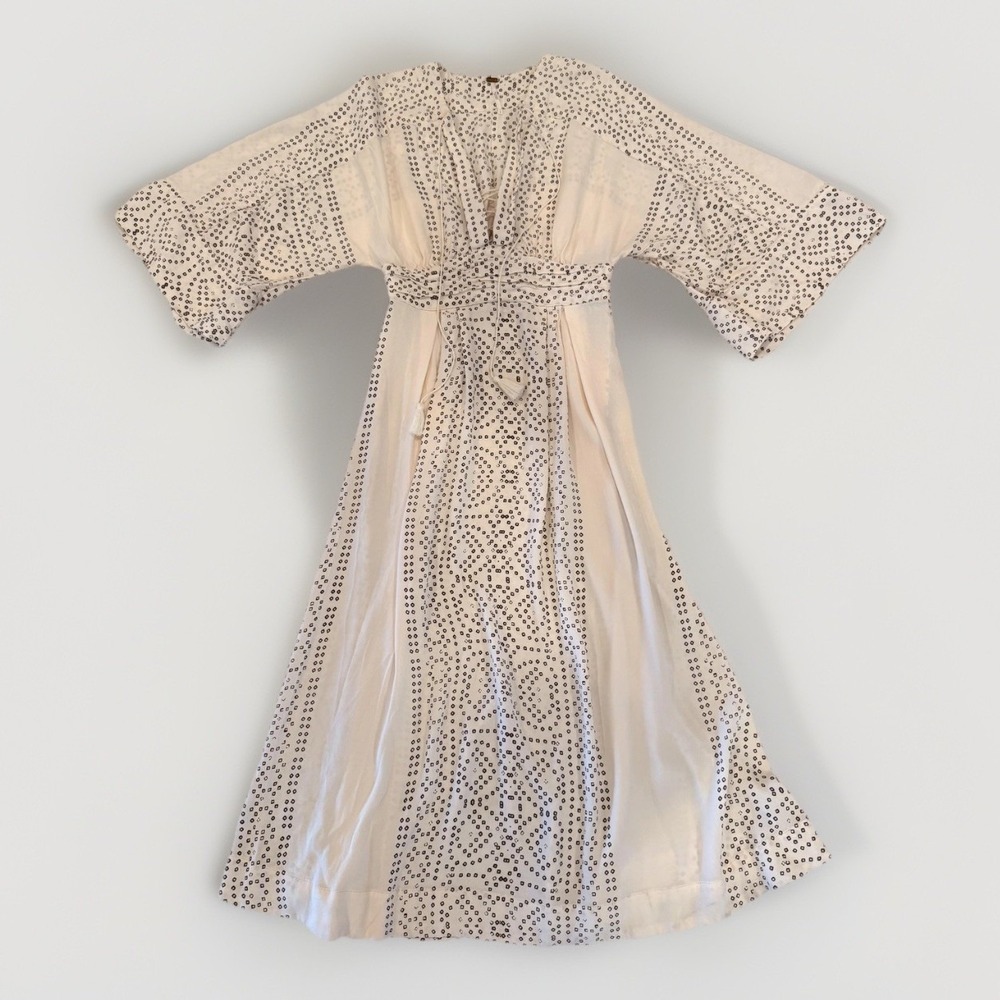 Free People Dress Womens Medium White Geometric Kaftan Midi Tassel Tie